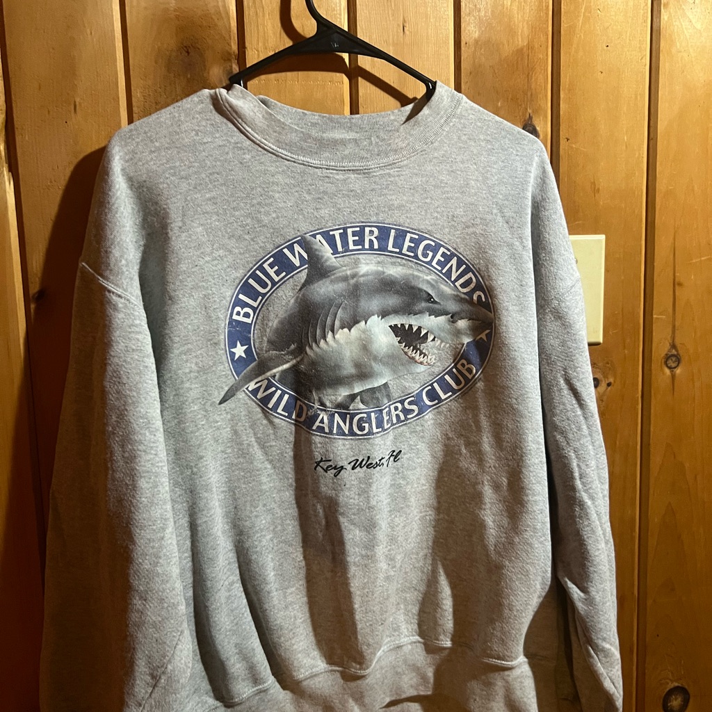 Blue Water Legends Wild Anglers Club Gray Crewneck Sweater Xl Comfy Unisex